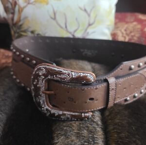 Roper Brown Leather Belt with Silver Accents